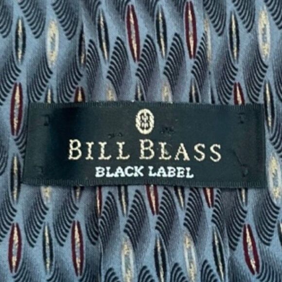 Vintage Bill Blass Black Label Silk Necktie Gray Peacock Feather Design - Picture 3 of 5